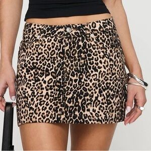 Princess Polly Leopard Print Denim Mini Skirt